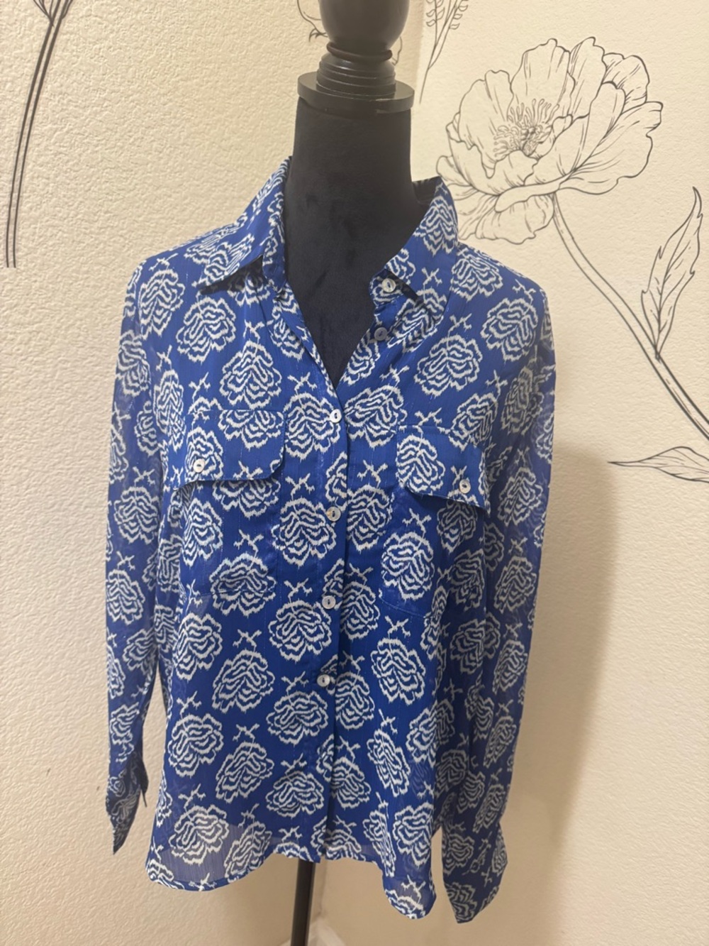 Molly Bracken Blue and White Floral Button-Down Shirt